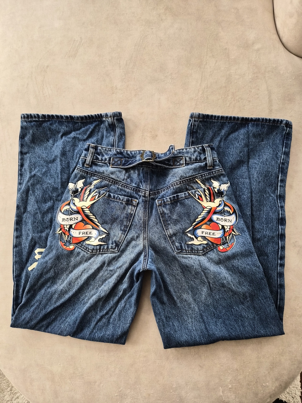 Ed Hardy Graphic Print Wide Leg Jeans Light Wash Size 24